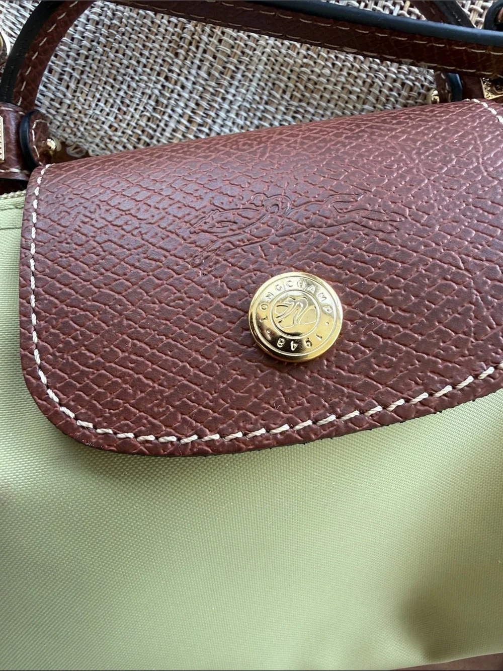 Longchamp Crossbody Bag in Light Green with Brown Trim and Gold Hardware - Picture 3 of 5
